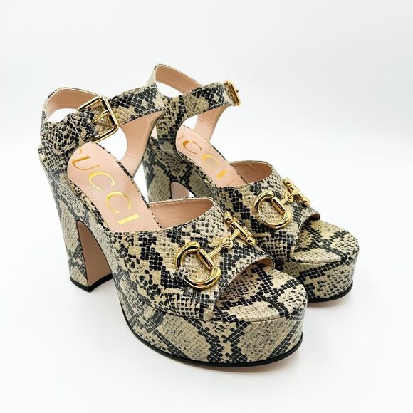 Gucci Baby Horsebit Platform Sandal Python Heels New EU 40 US 10 - Picture 2 of 13